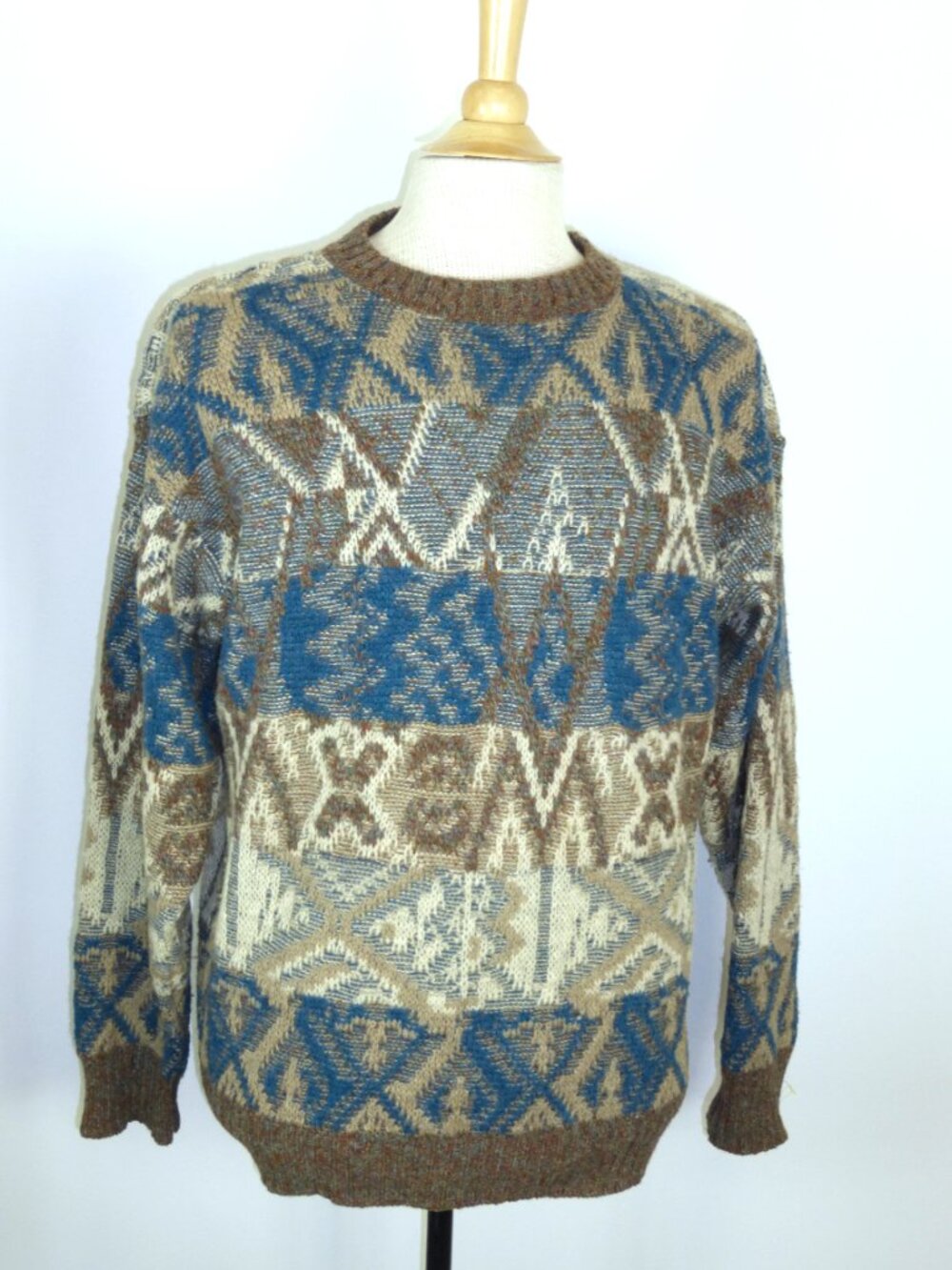 VINTAGE PENDLETON USA blue brown fair isle WOOL crew neck sweater M